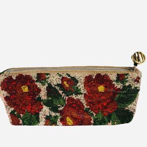 Vtg Cottagecore Beaded Clutch Purse Bag Roses Glass Handmade 1950’s Paper Lined